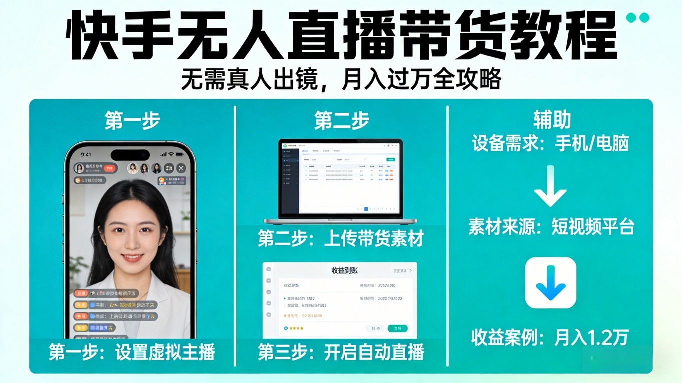 快手无人直播带货，无需真人出镜，用这个方法月入过万 (附详细教程)